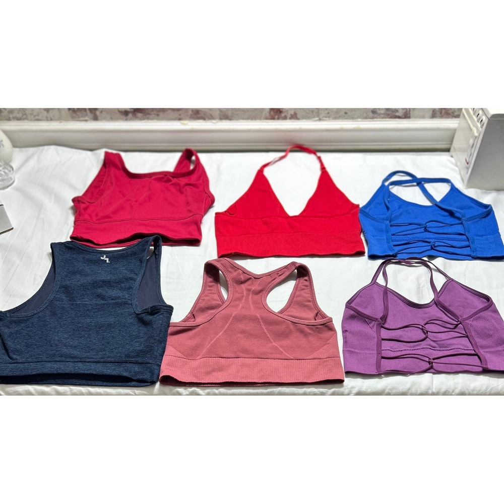 Lot of 6 Womens Athletic Crop Tops Sports Bras Small / XS Red Blue Purple Navy